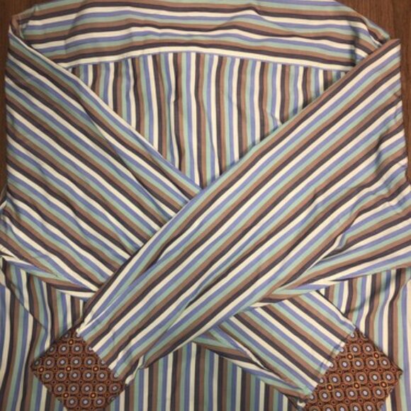 SK2 Men’s Colorful Striped Button Up Shirt Size 4 Cotton Blue Green Large - Picture 11 of 11